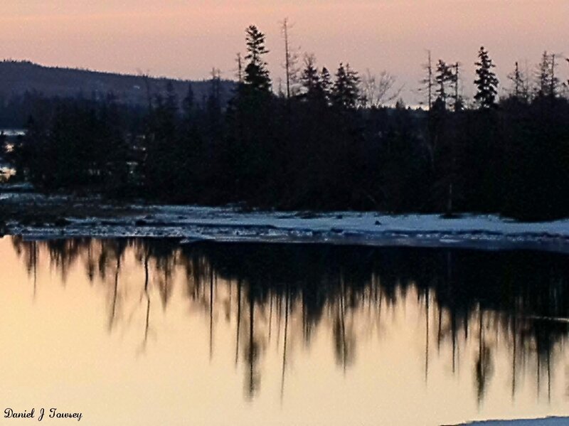 sunset over a forest lake