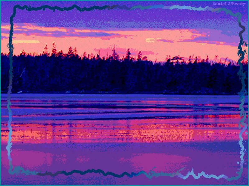 sunset over a forest lake