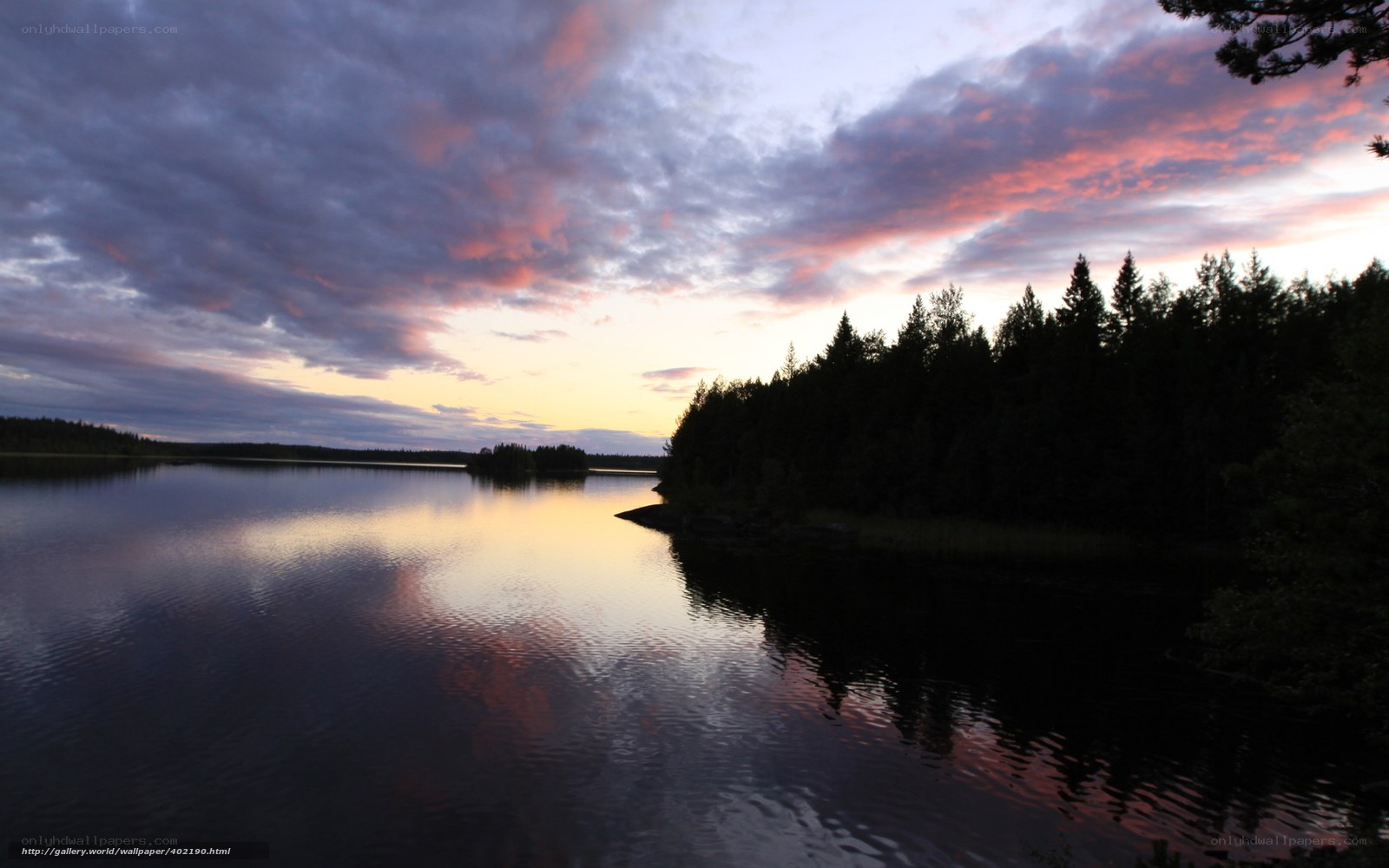 sunset over a forest lake