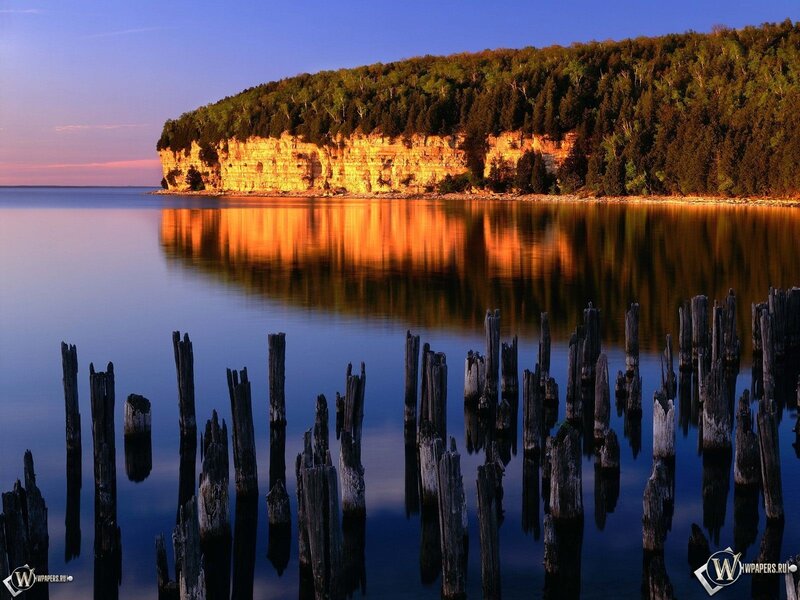 Sunset over a forested cliff