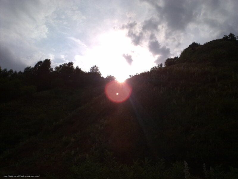 Sunset over a forested hill