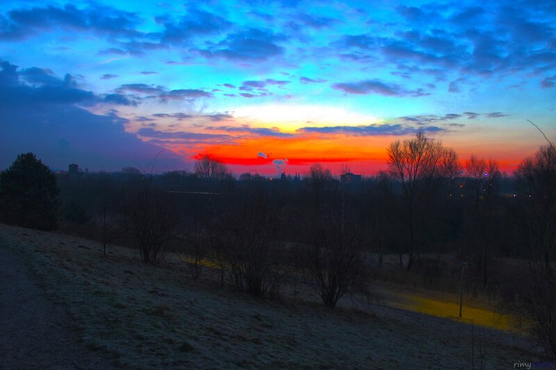 Sunset over a frosty landscape