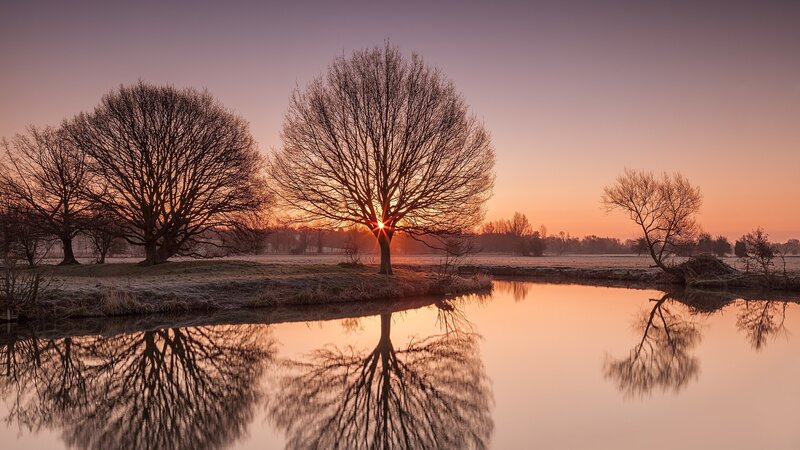 Sunset over a frosty river