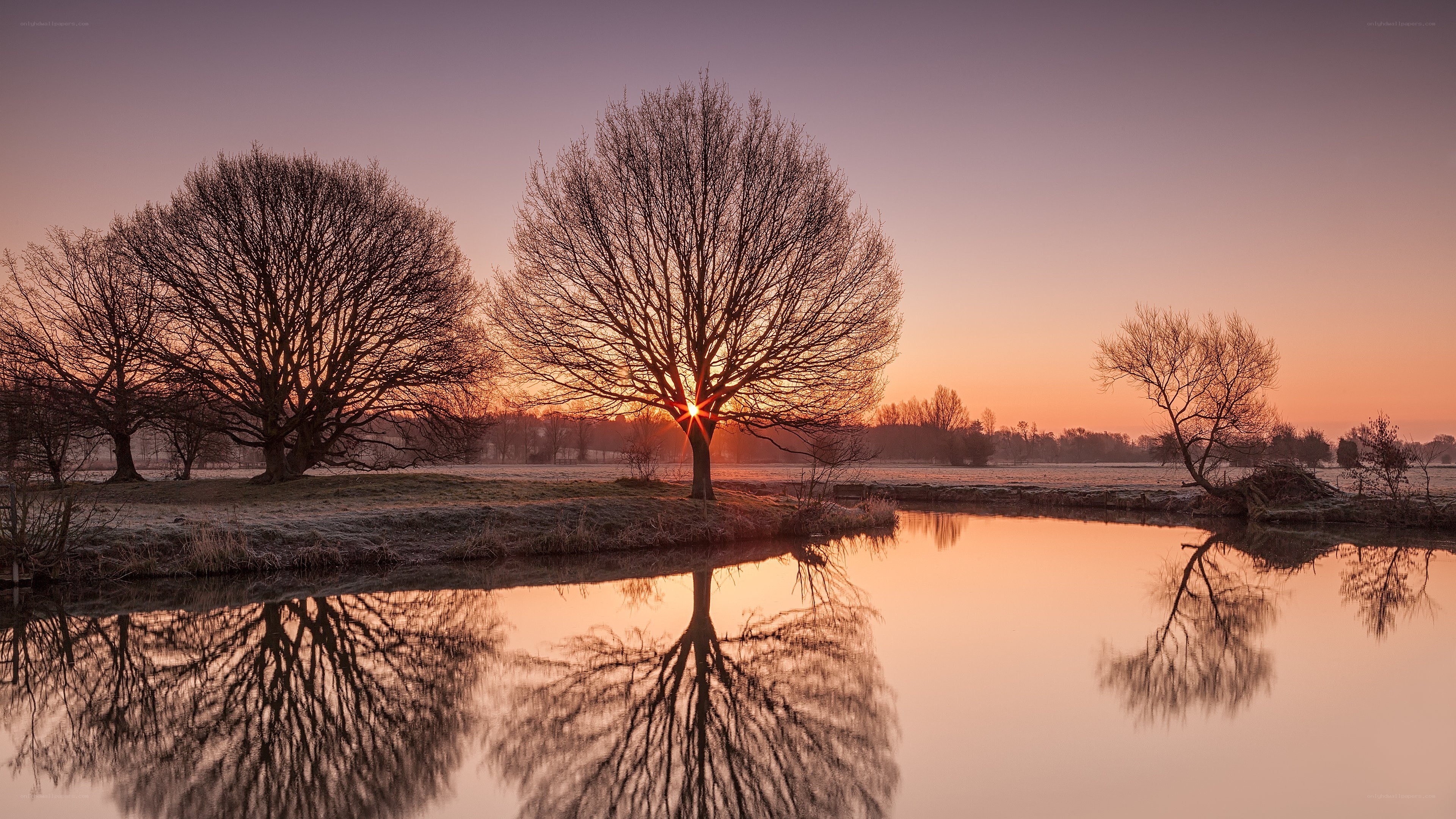 Sunset over a frosty river