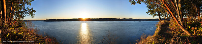 Sunset over a frozen lake
