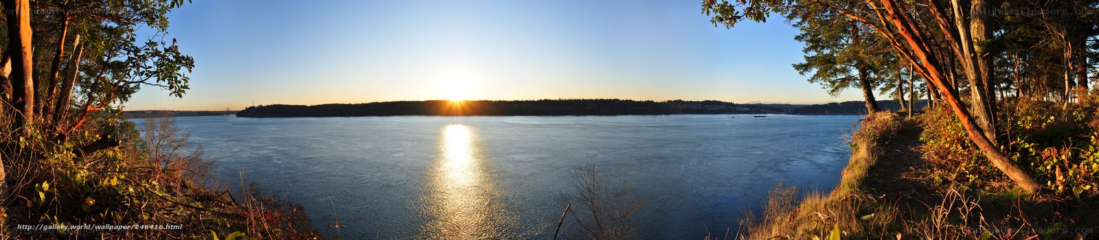 Sunset over a frozen lake