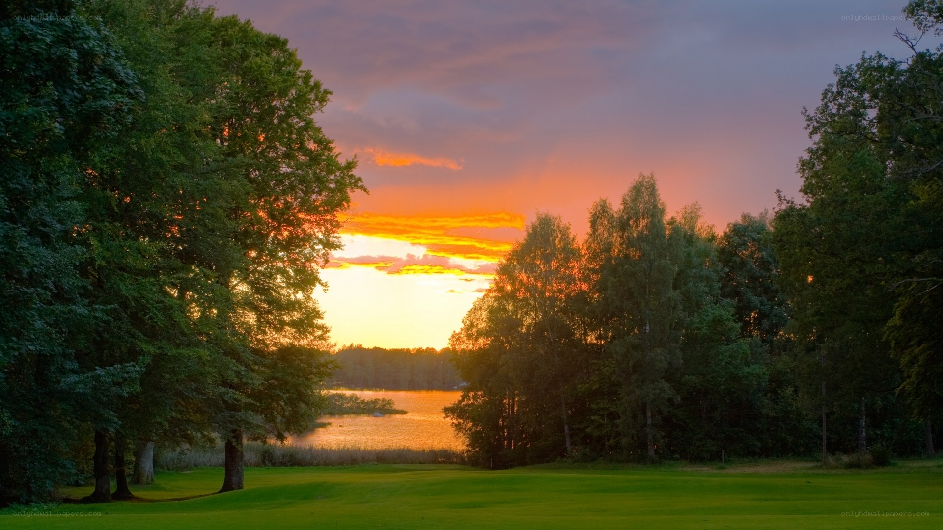 Sunset over a golf course