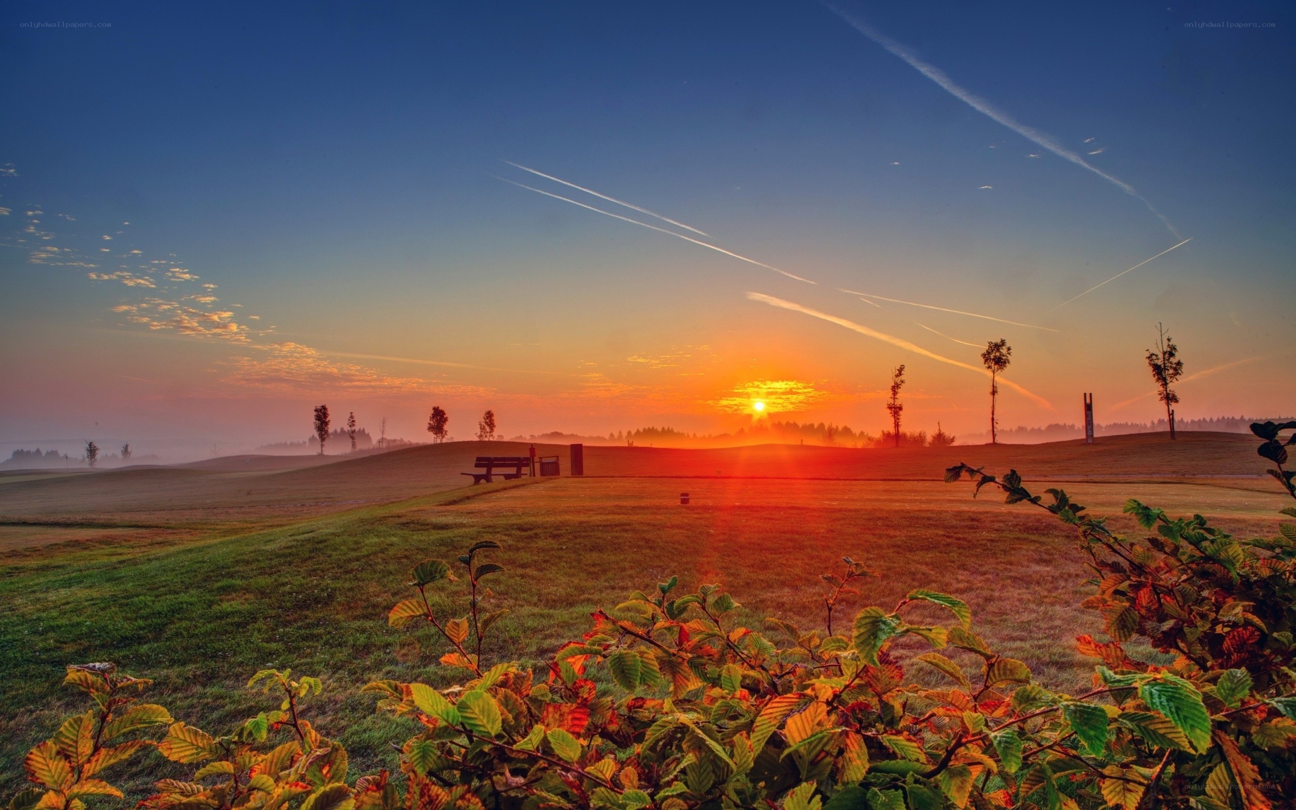 Sunset over a golf course