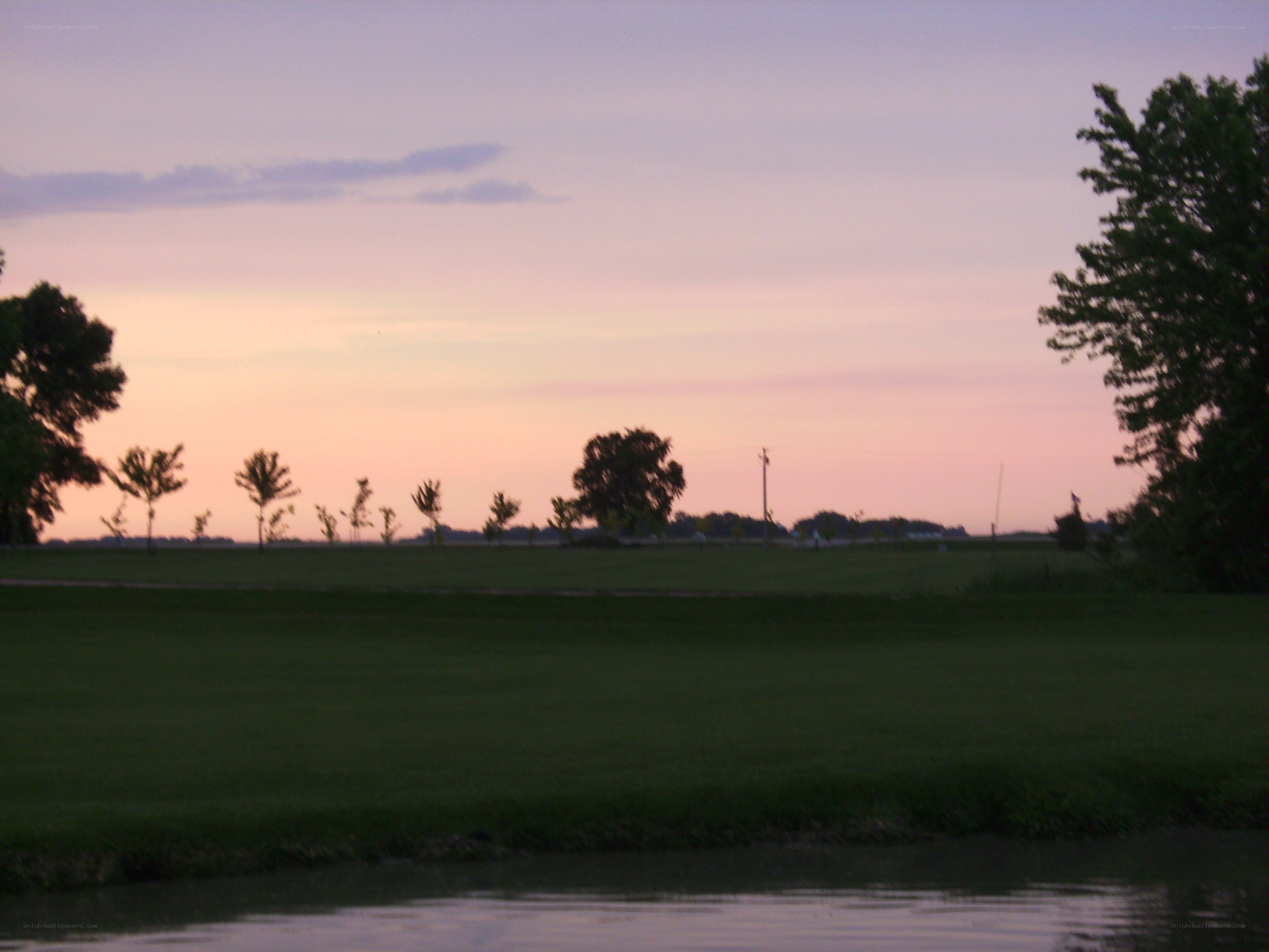sunset over a grassy field
