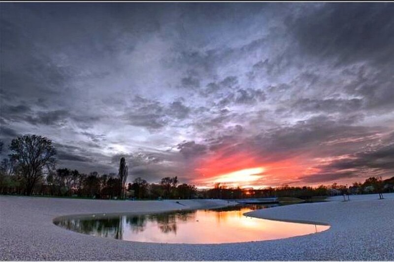 Sunset over a gravel park