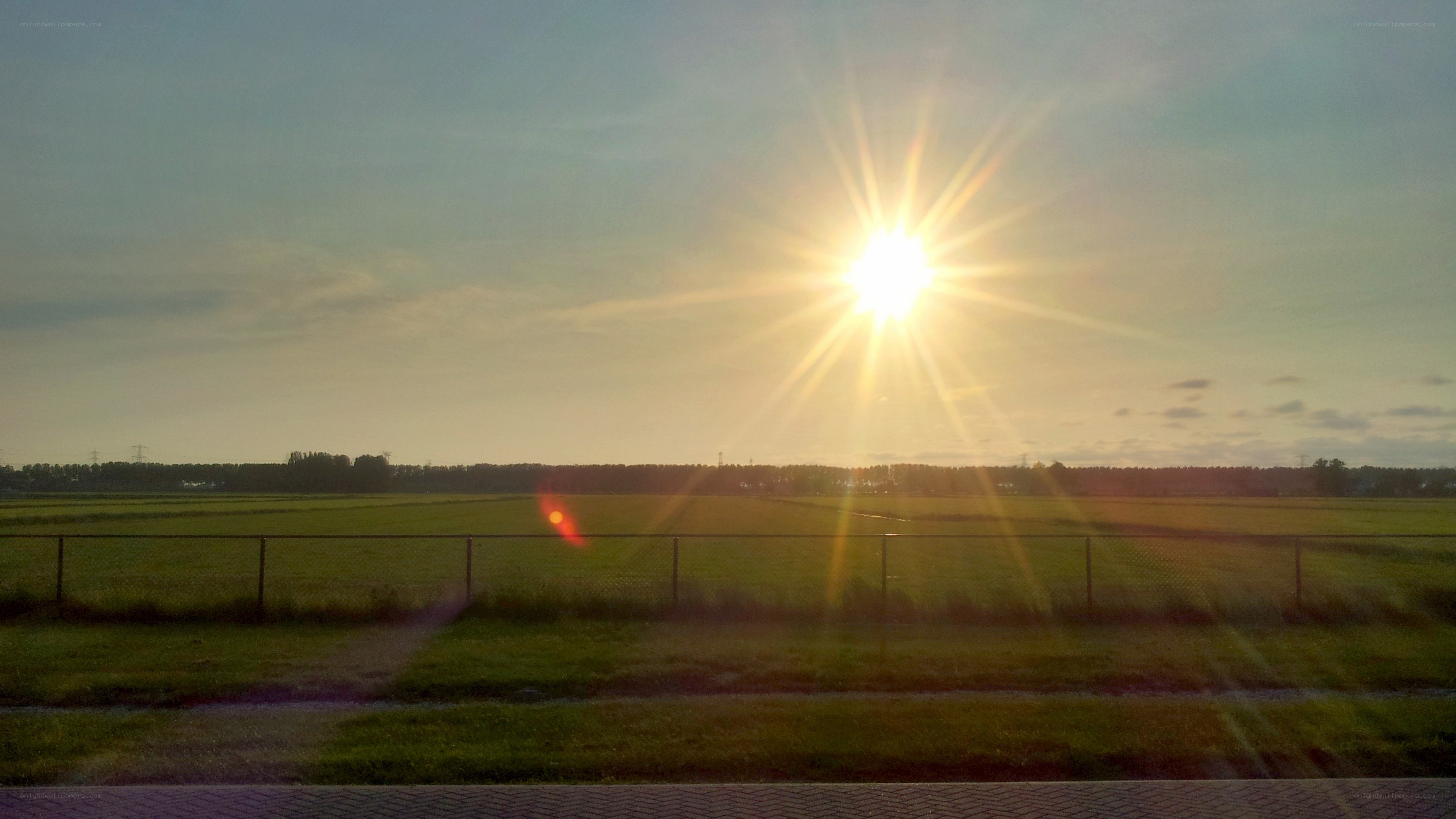 Sunset over a green field