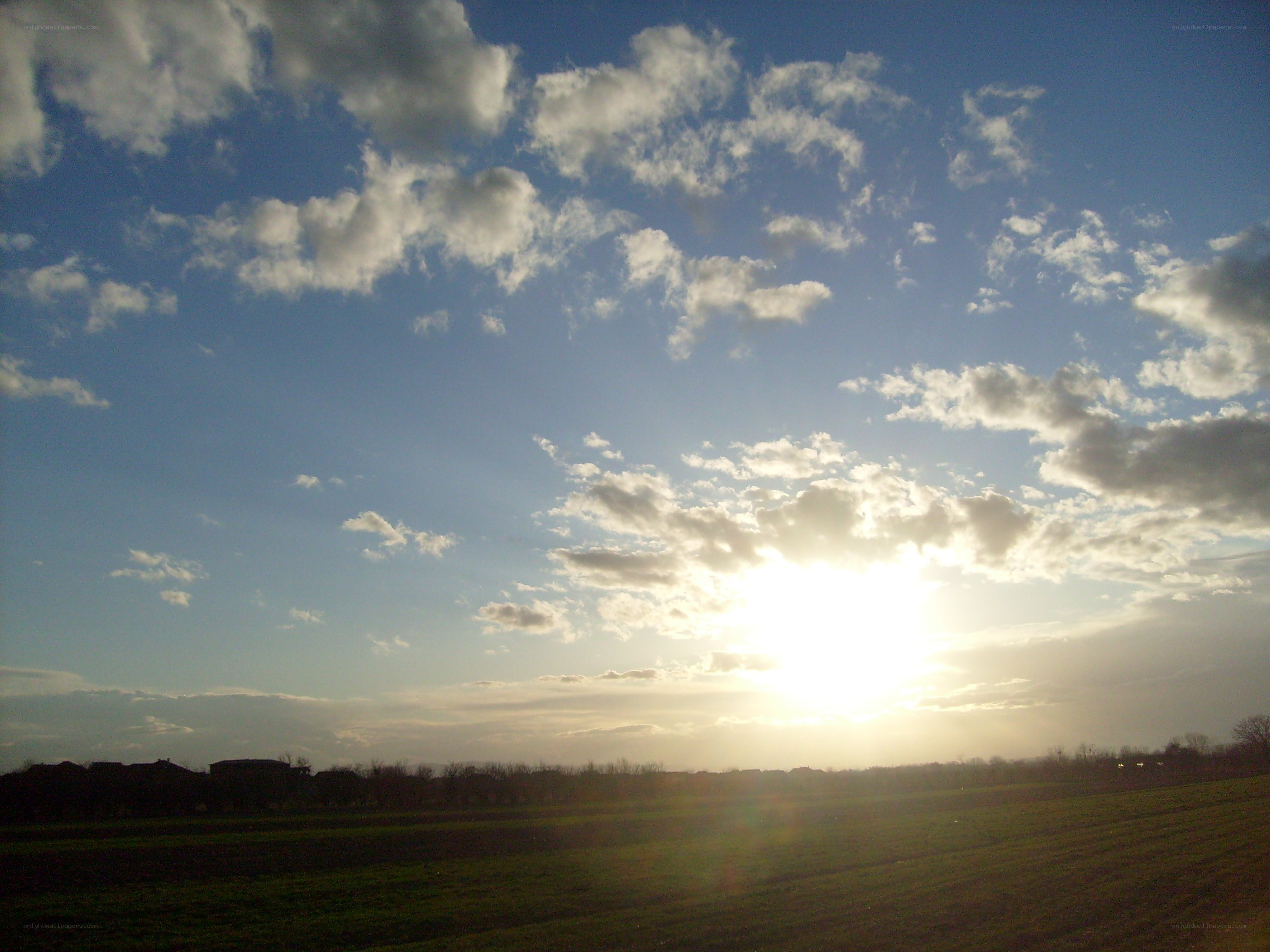 Sunset over a green field
