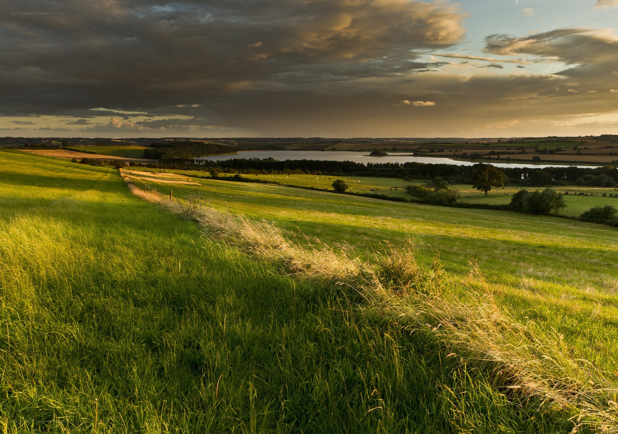 Sunset over a green valley