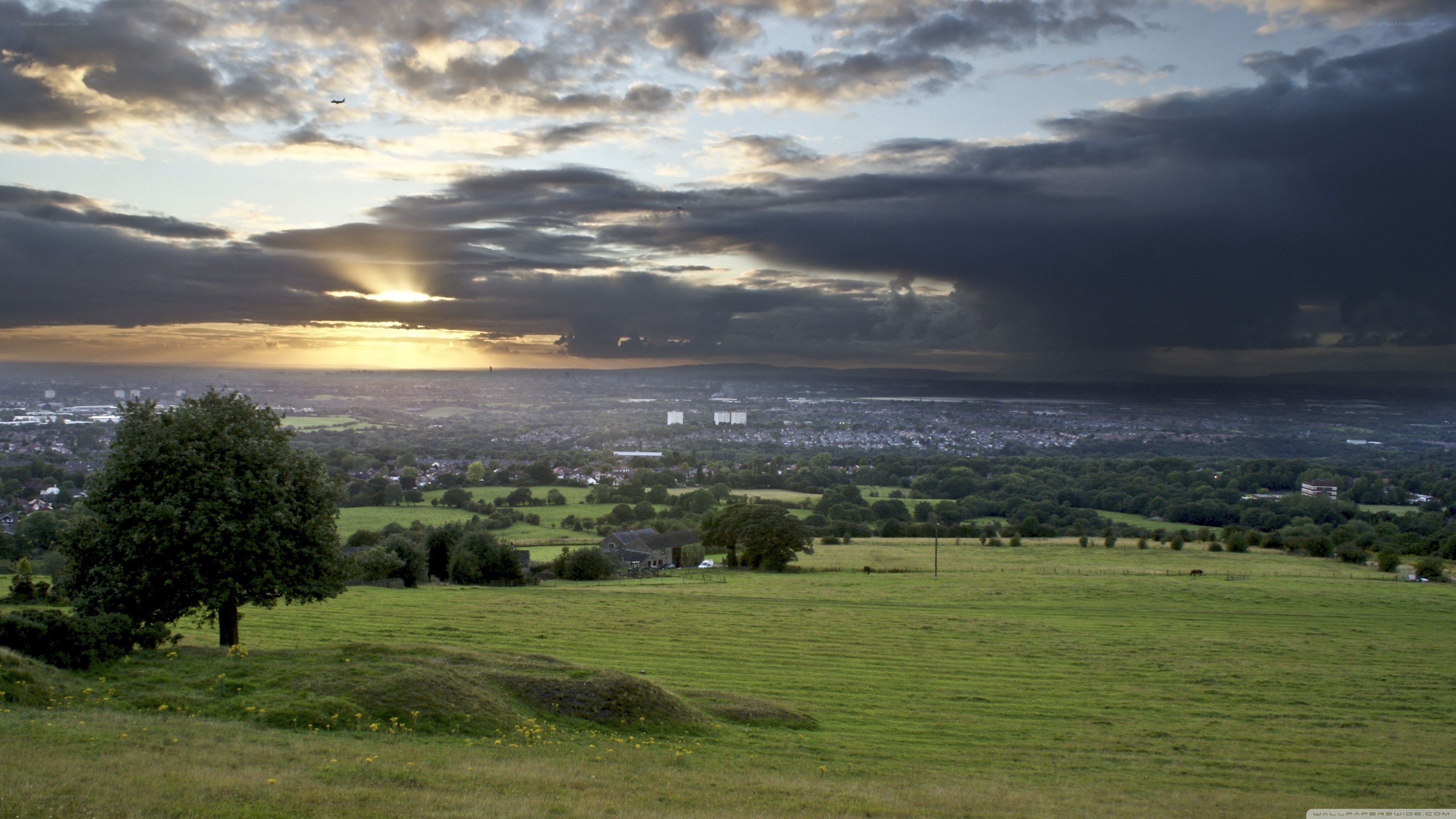 Sunset over a green valley