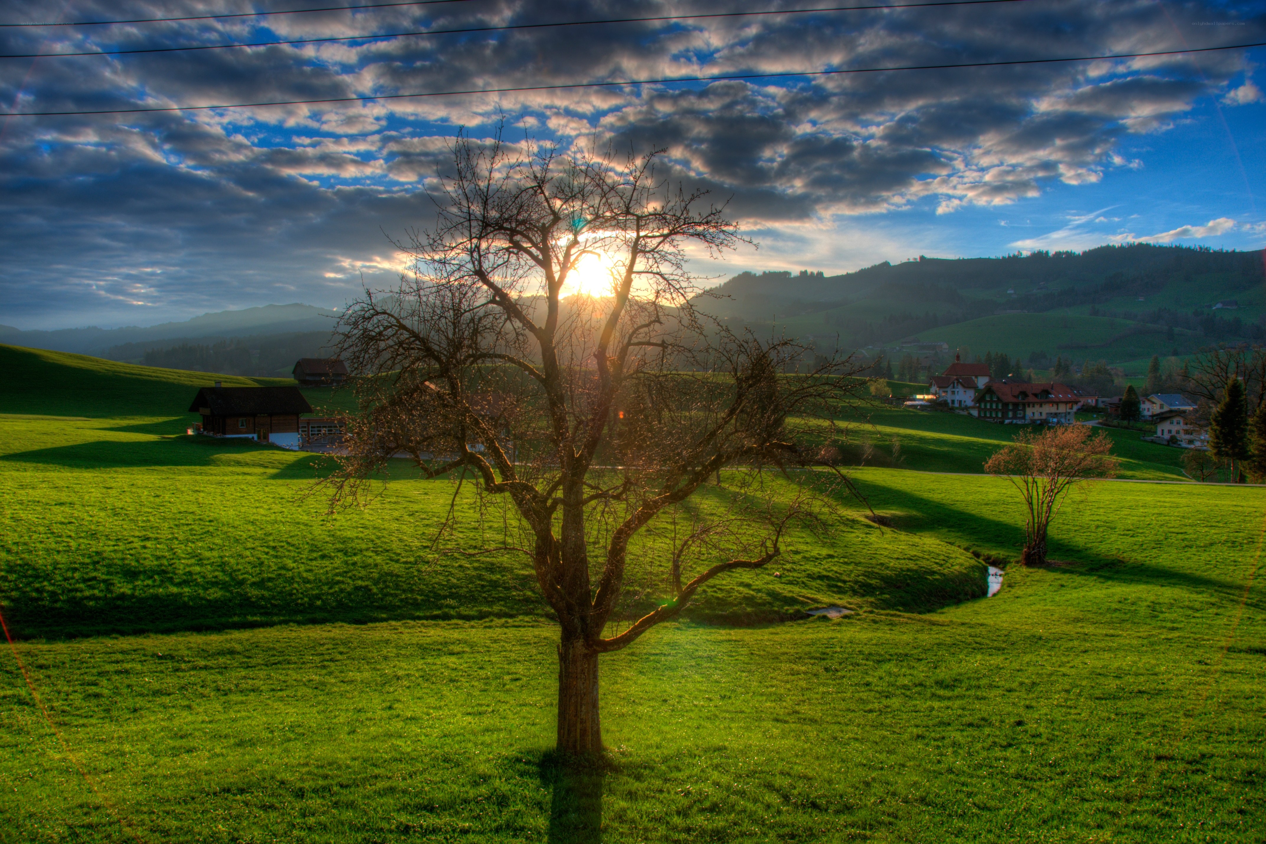 Sunset over a green valley