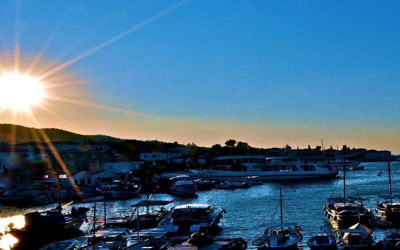 Sunset over a harbor