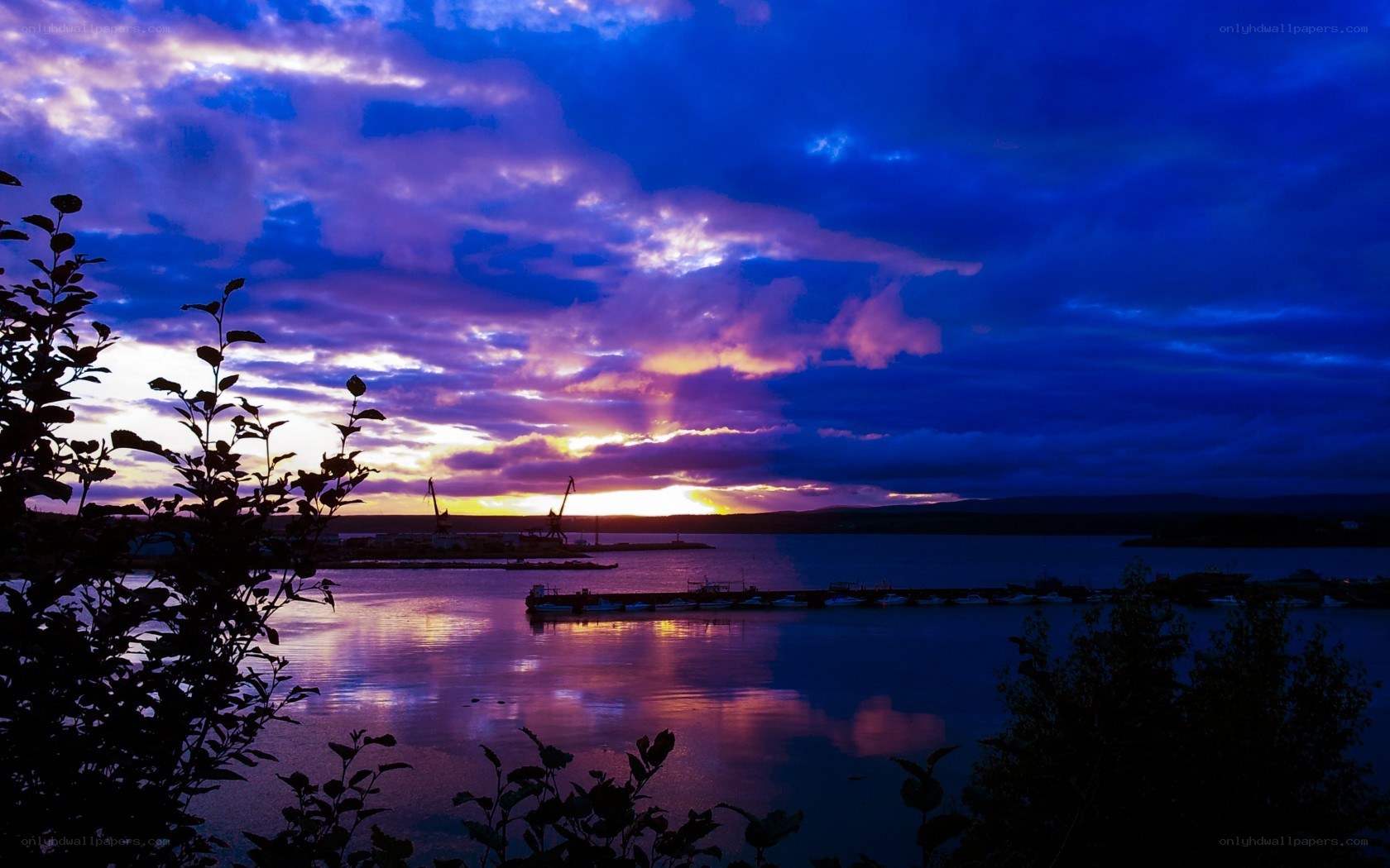 Sunset over a harbor