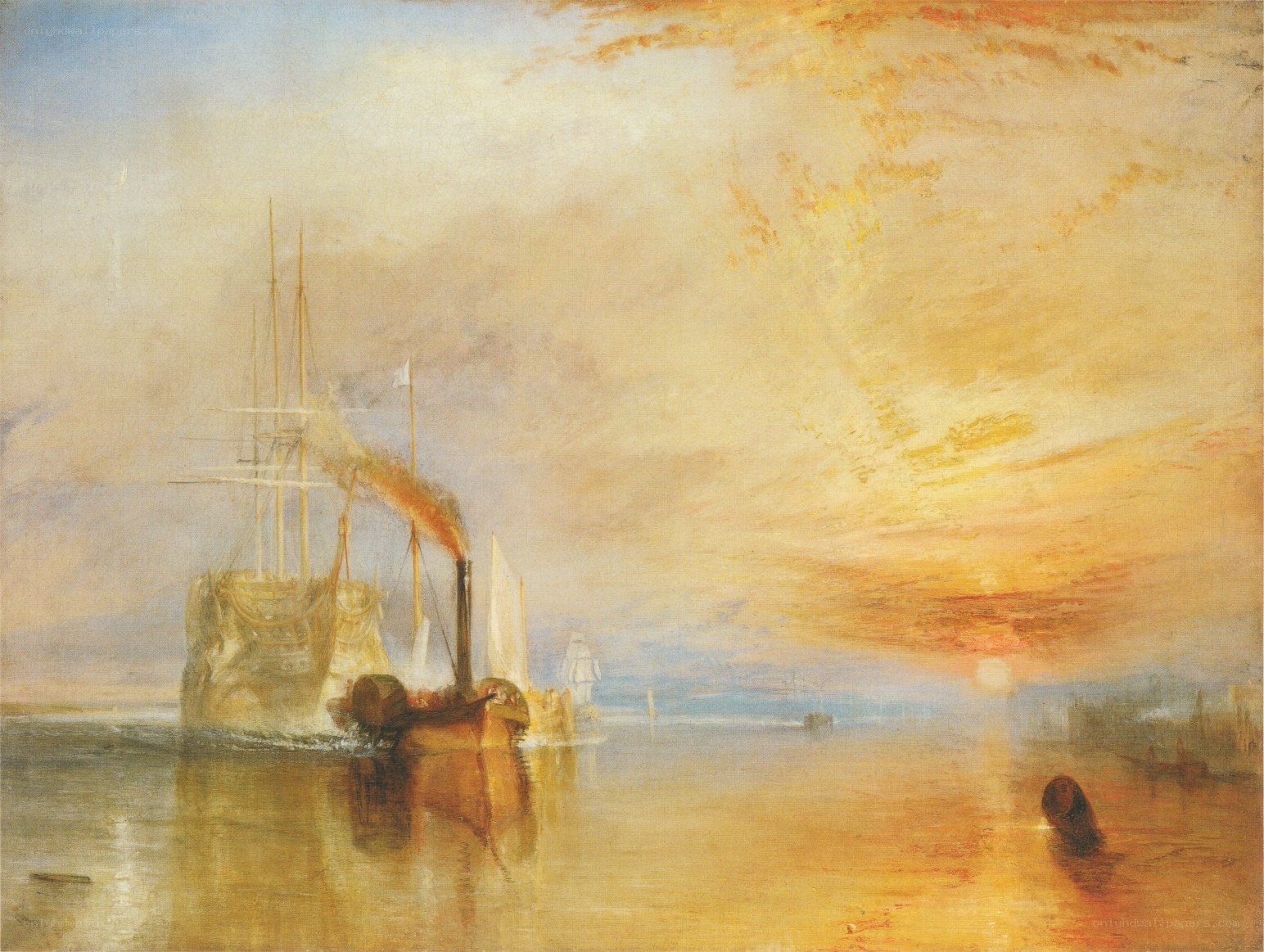 Sunset over a harbor with ships