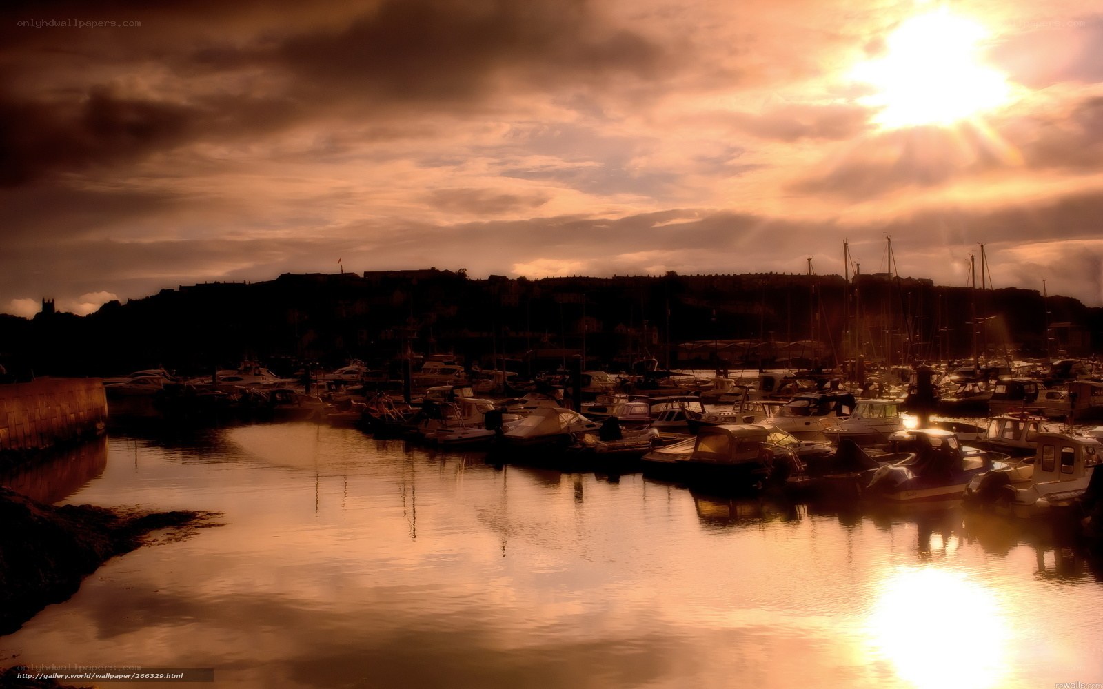 Sunset over a harbor