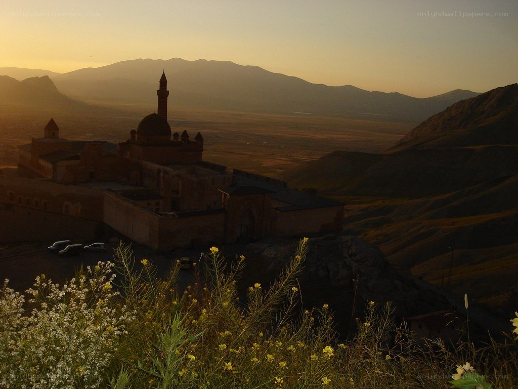 Sunset over a historic fortress