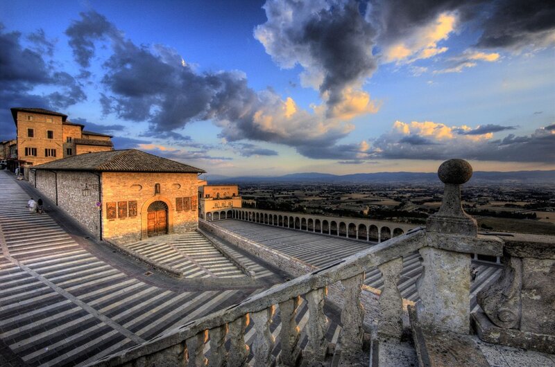 Sunset over a historic Italian hilltop town