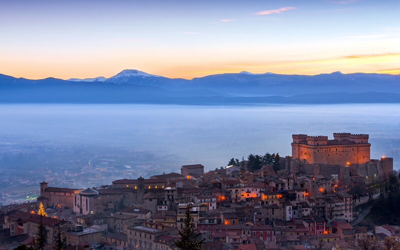 Sunset over a historic Italian town