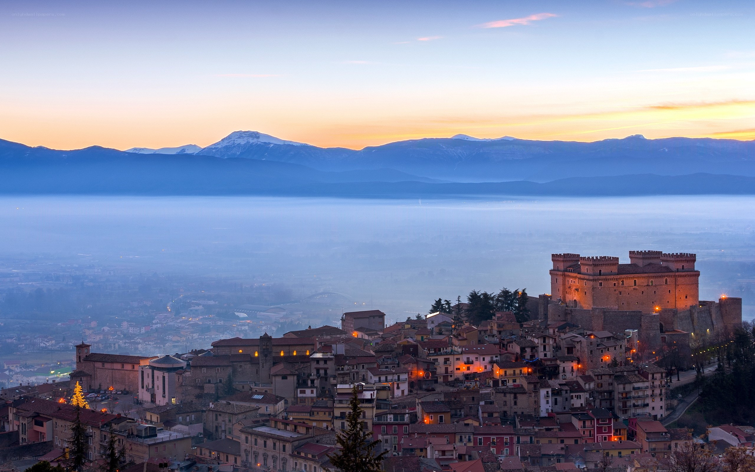 Sunset over a historic Italian town