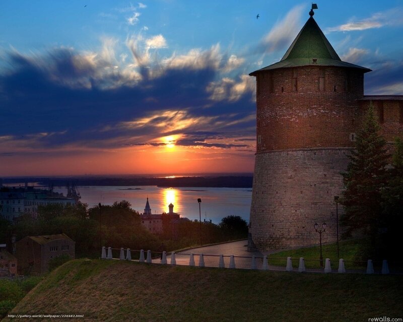 Sunset over a historic tower