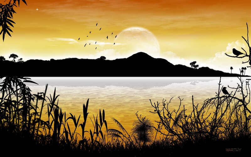 sunset over a lake