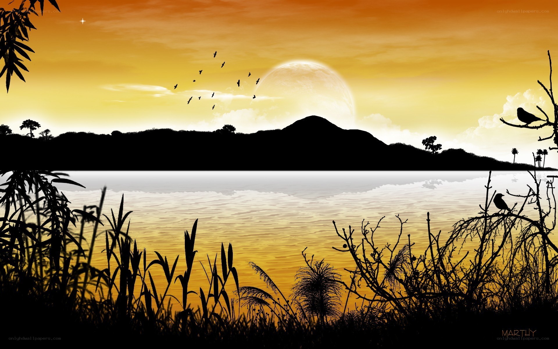 sunset over a lake