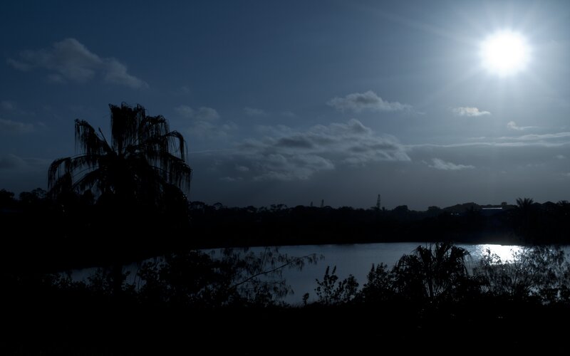 Sunset over a lake at dusk