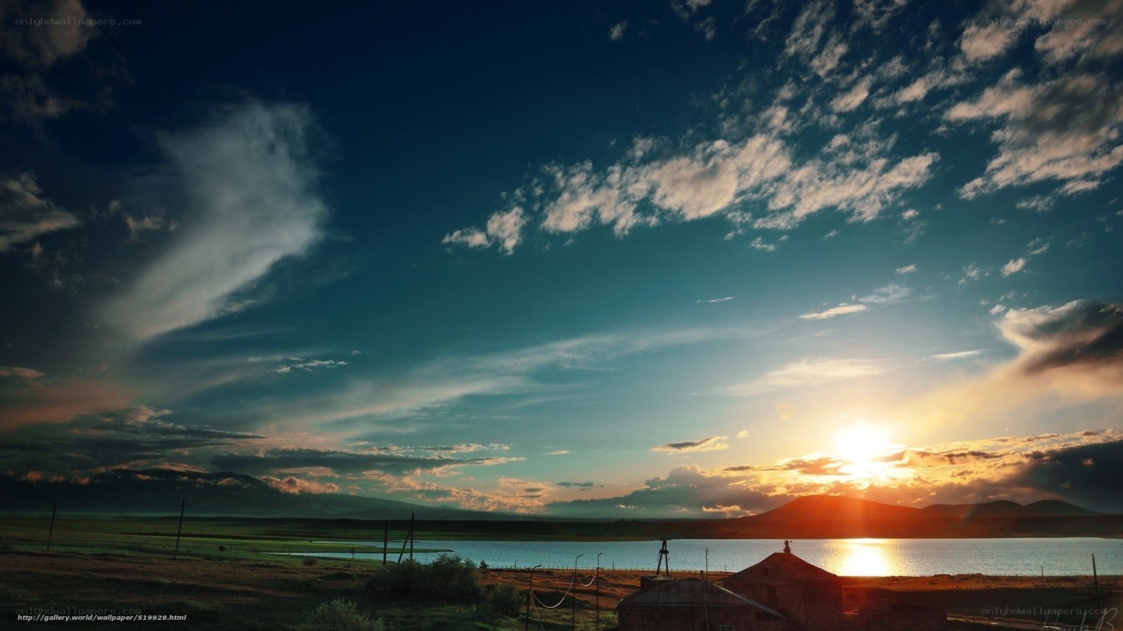 Sunset over a lake at dusk