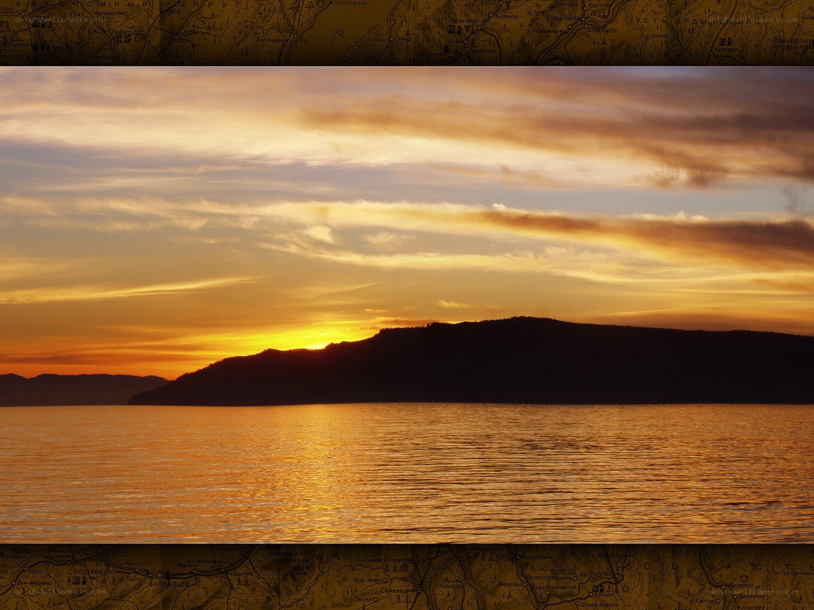 Sunset over a lake at dusk