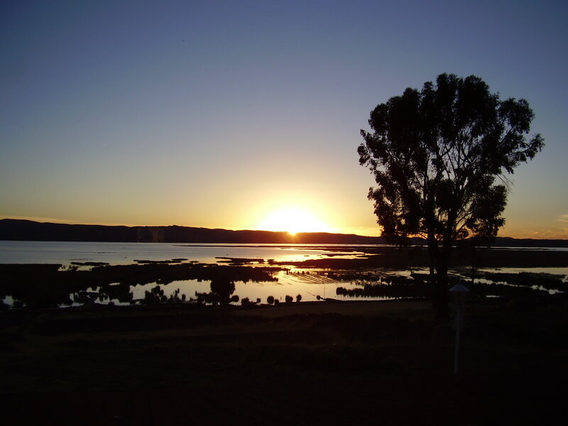 Sunset over a lake at dusk