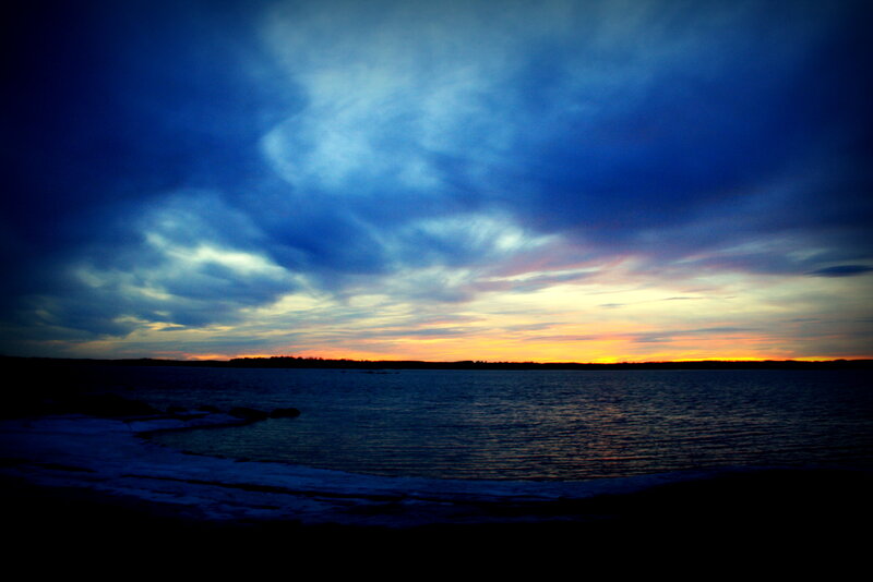 Sunset over a Lake — Blue, Dramatic, Photograph