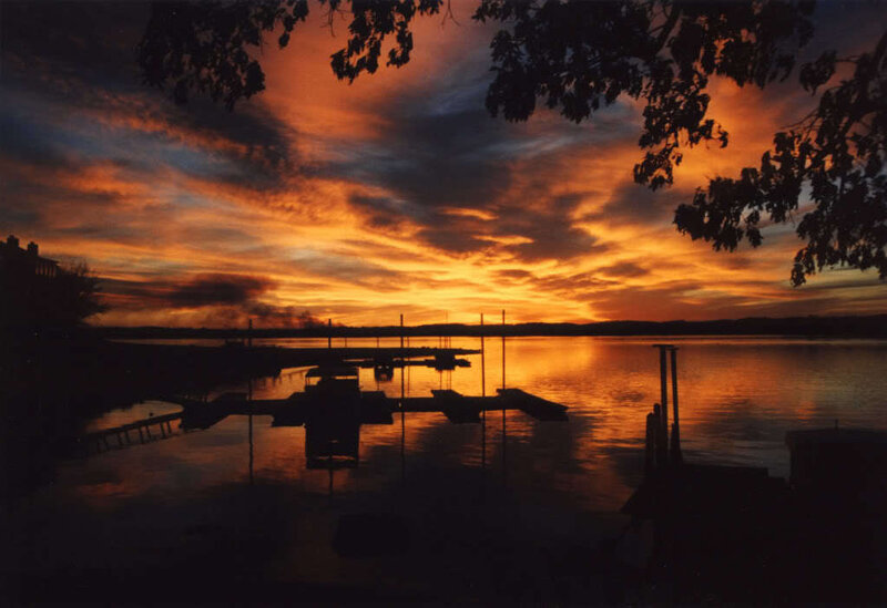Sunset over a lake dock