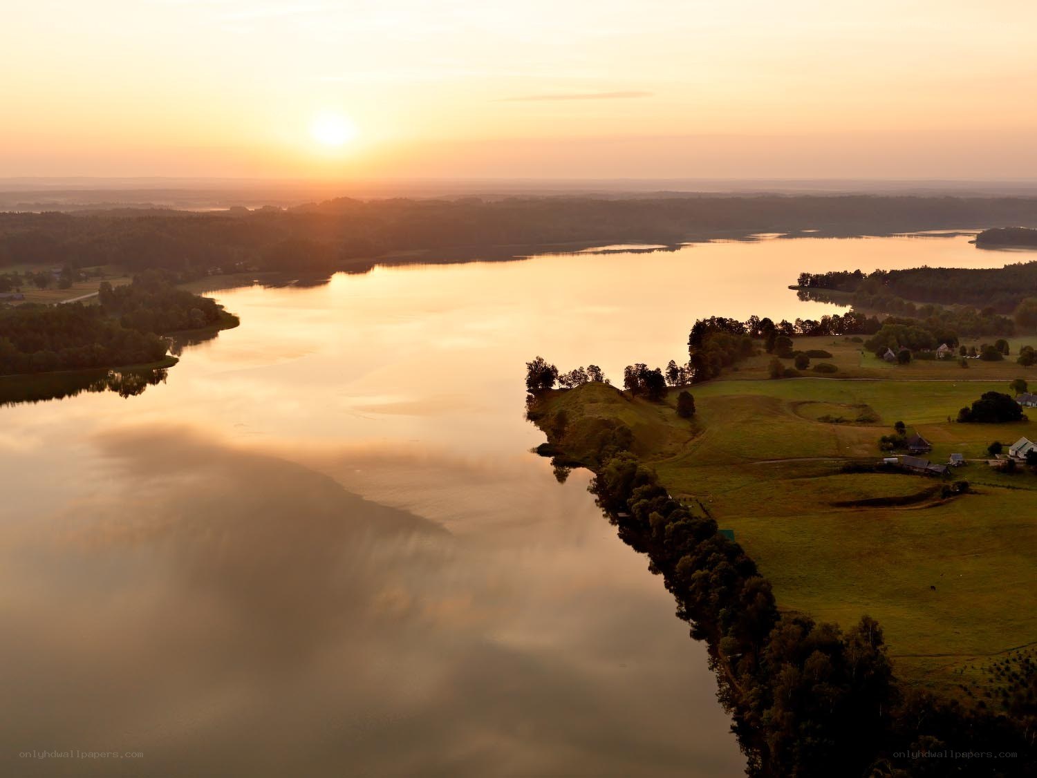 Sunset over a lake landscape