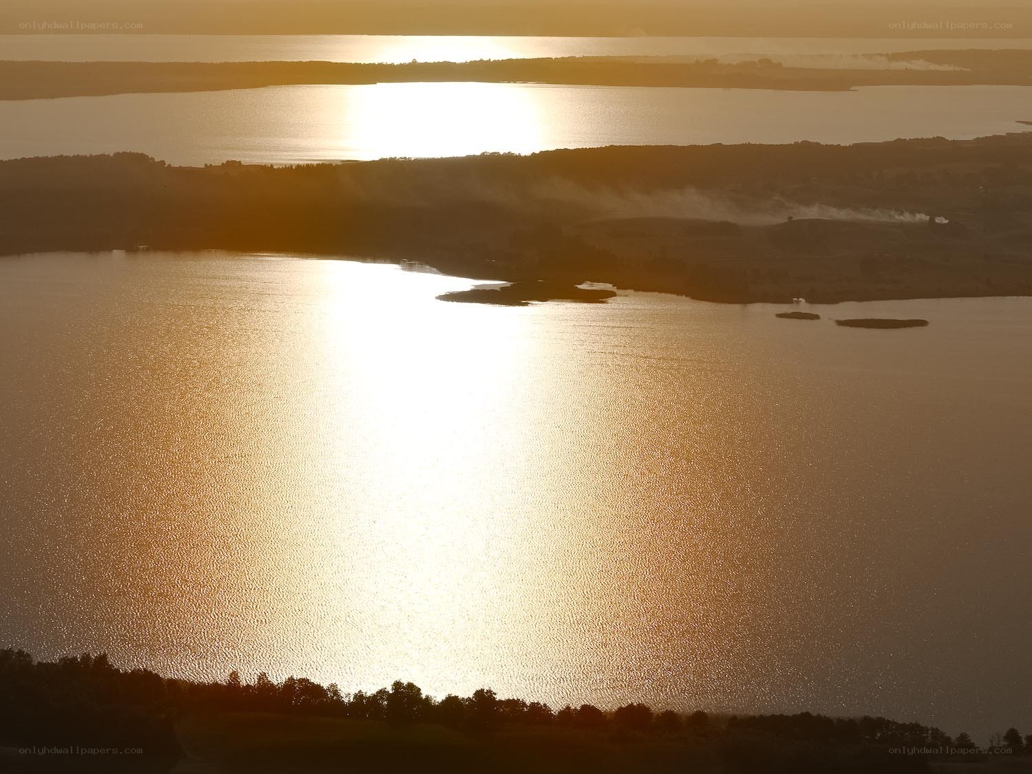 Sunset over a lake landscape