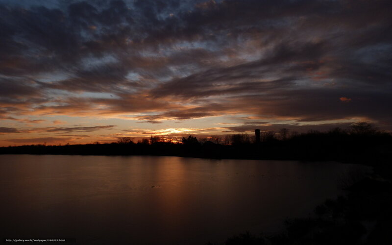 Sunset over a Lake — Orange, Dramatic, Photograph, Clouds