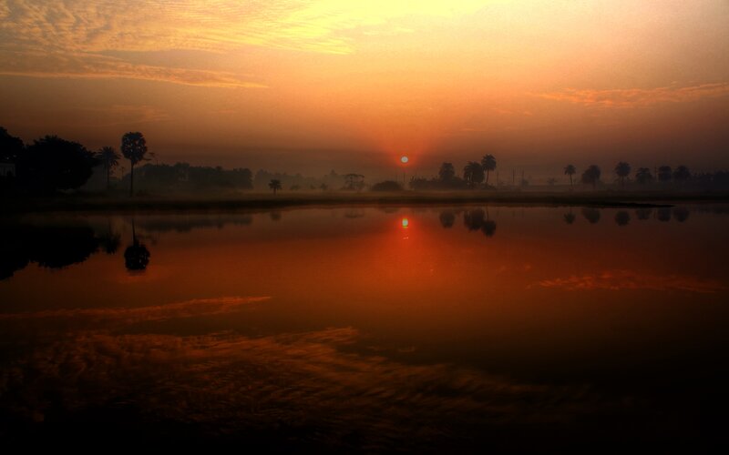 Sunset over a Lake — Orange, Serene, Photograph