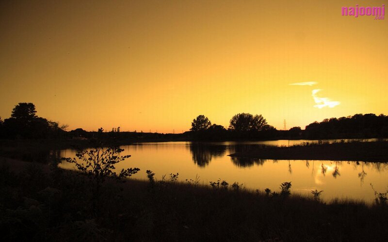 Sunset over a Lake — Orange, Serene, Photograph, Trees