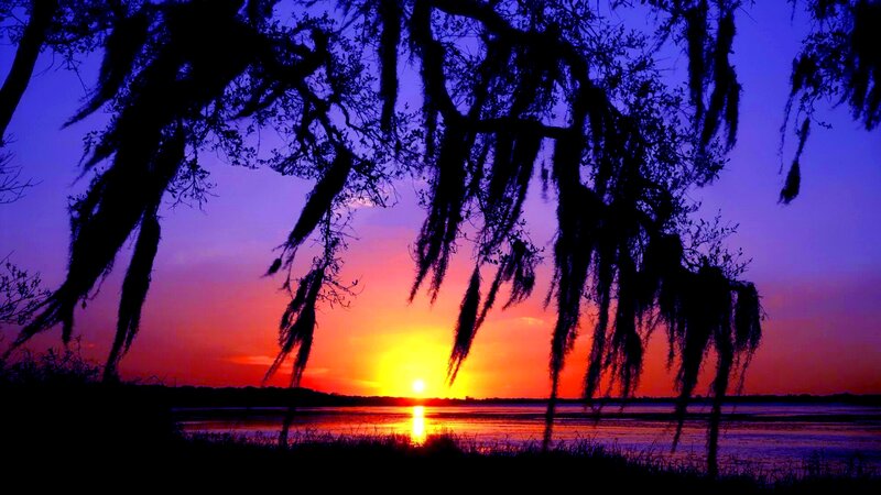 Sunset over a Lake — Purple, Serene, Photograph