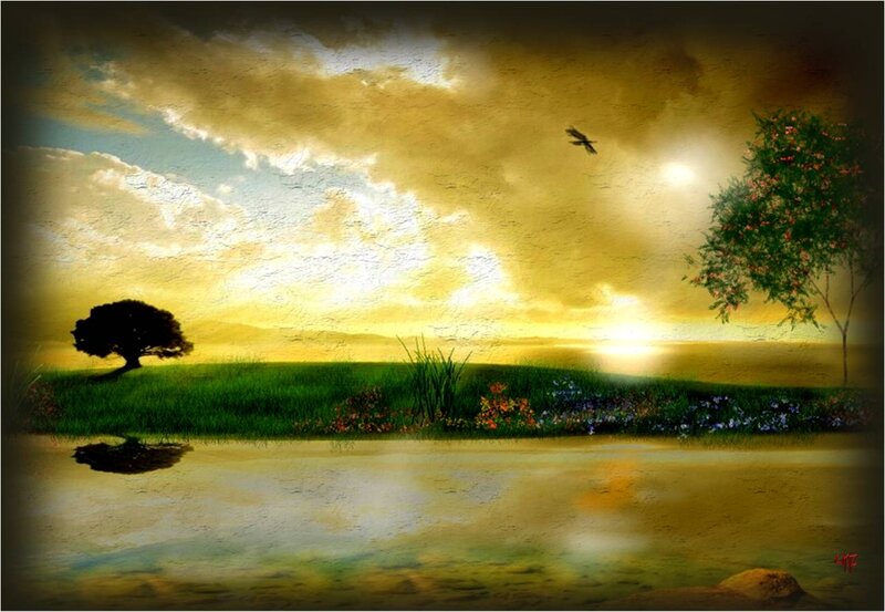 Sunset over a Lake — Yellow, Serene