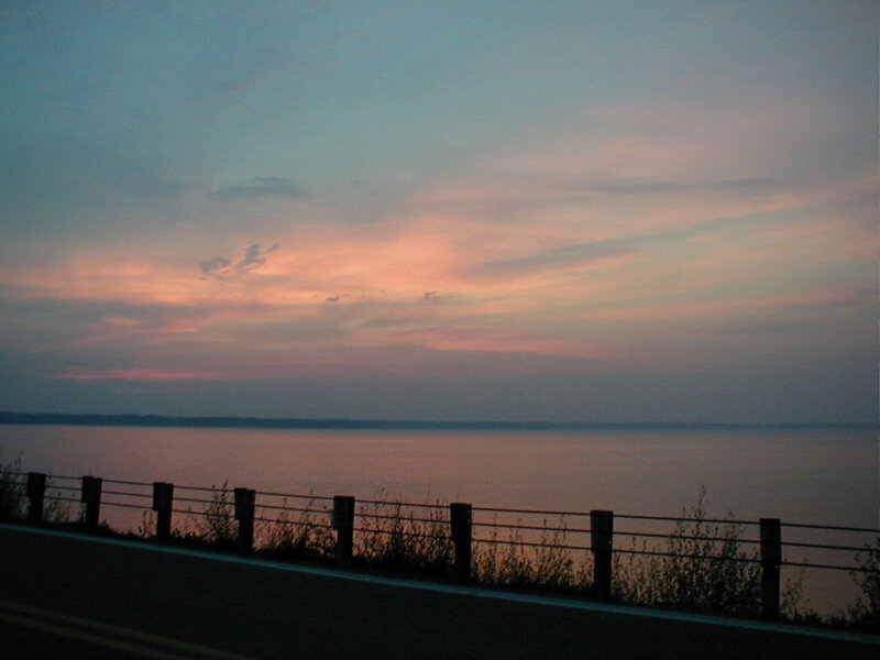 sunset over a large lake