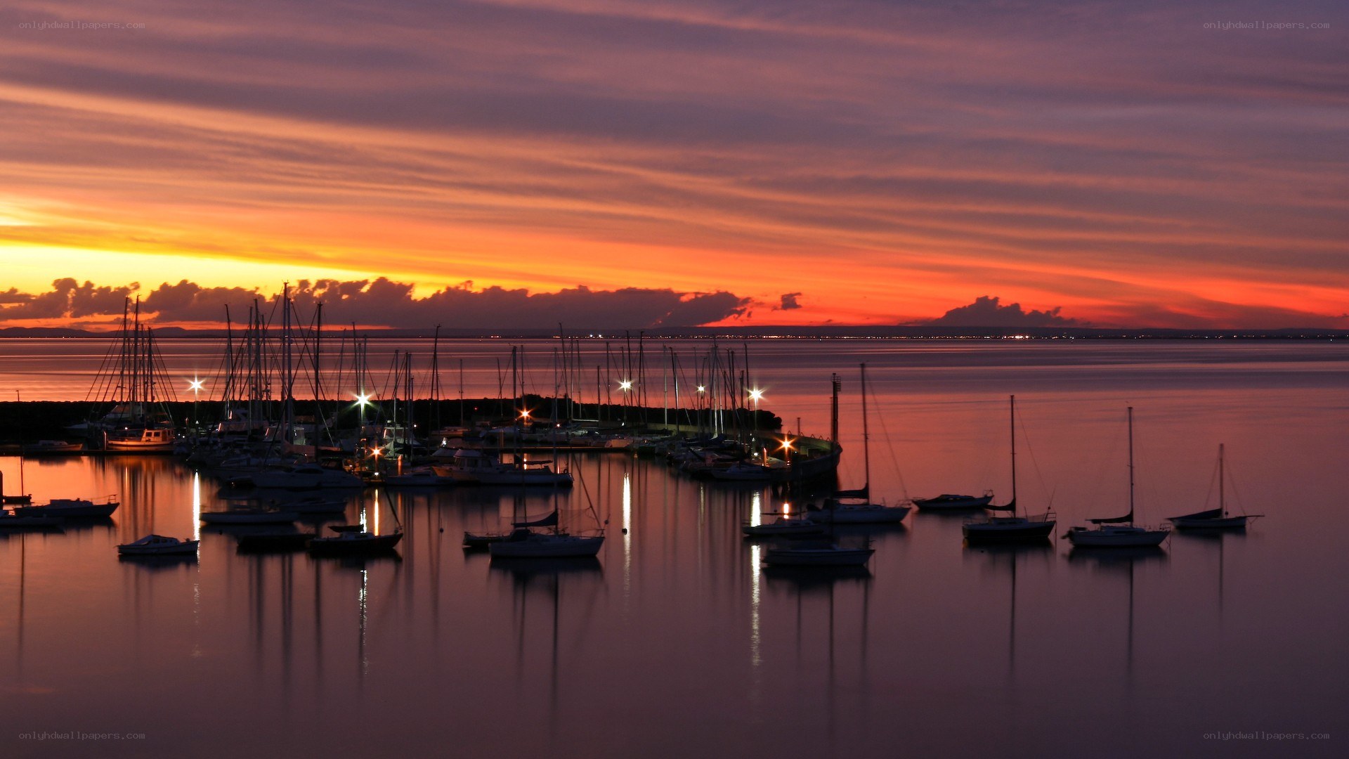 sunset over a marina