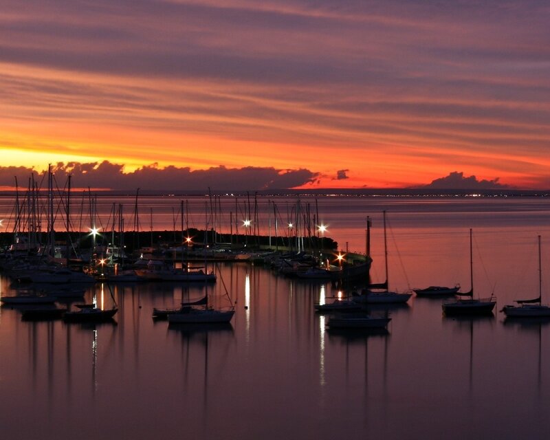 Sunset over a marina