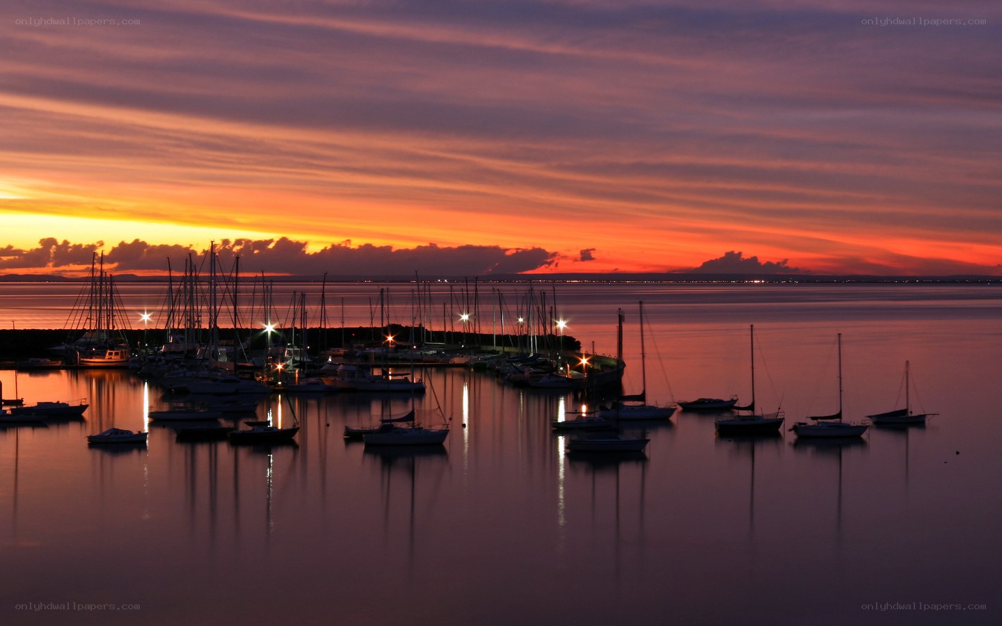 Sunset over a marina