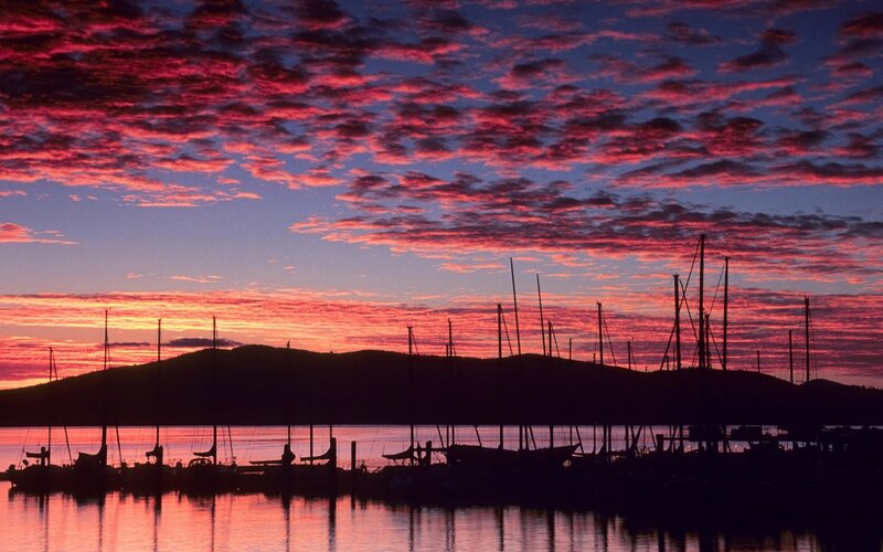 sunset over a marina