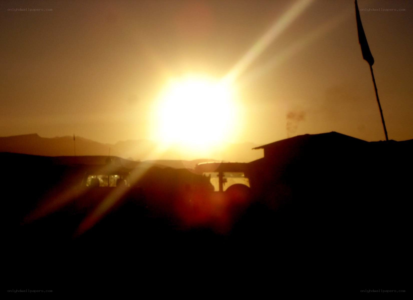 Sunset over a military camp