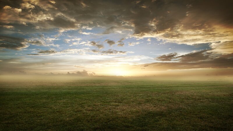 Sunset over a misty field